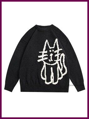 Aelfric Eden Oversized Pullover Sweater Cute Cat Graphic